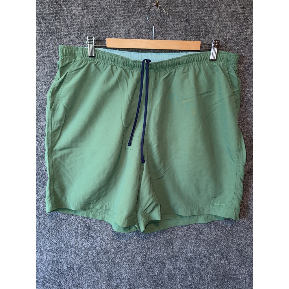 L.L.Bean‎ Swim Trunks Shorts Mens XL Green Elastic Waist Pockets Mesh Lined